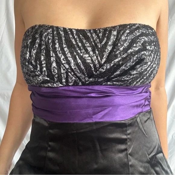 Speechless Black and Purple Ruffled Satin Mini Dress - Picture 5 of 8